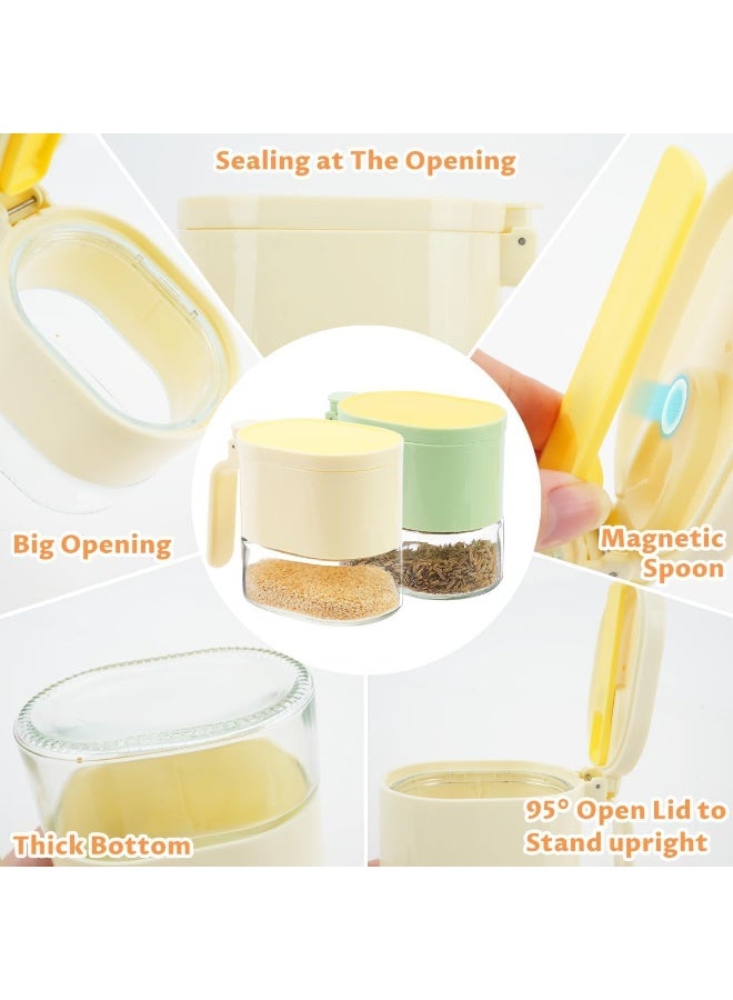 سيوسي Spice Jars Set, Glass Seasoning Box with Lid and Spoon, Sealed Spice Container Storage for Sugar, Herb, Salt and Pepper, Large Opening Spice Organizer for Kitchen Counter (4 Piece, 2 Colors) - Image 2